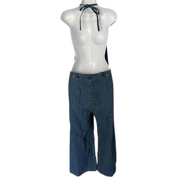 AG Adriano Goldschmied Denim Halter Jumpsuit Women’s L Wide Leg Blue 100% Cotton - Picture 3 of 10